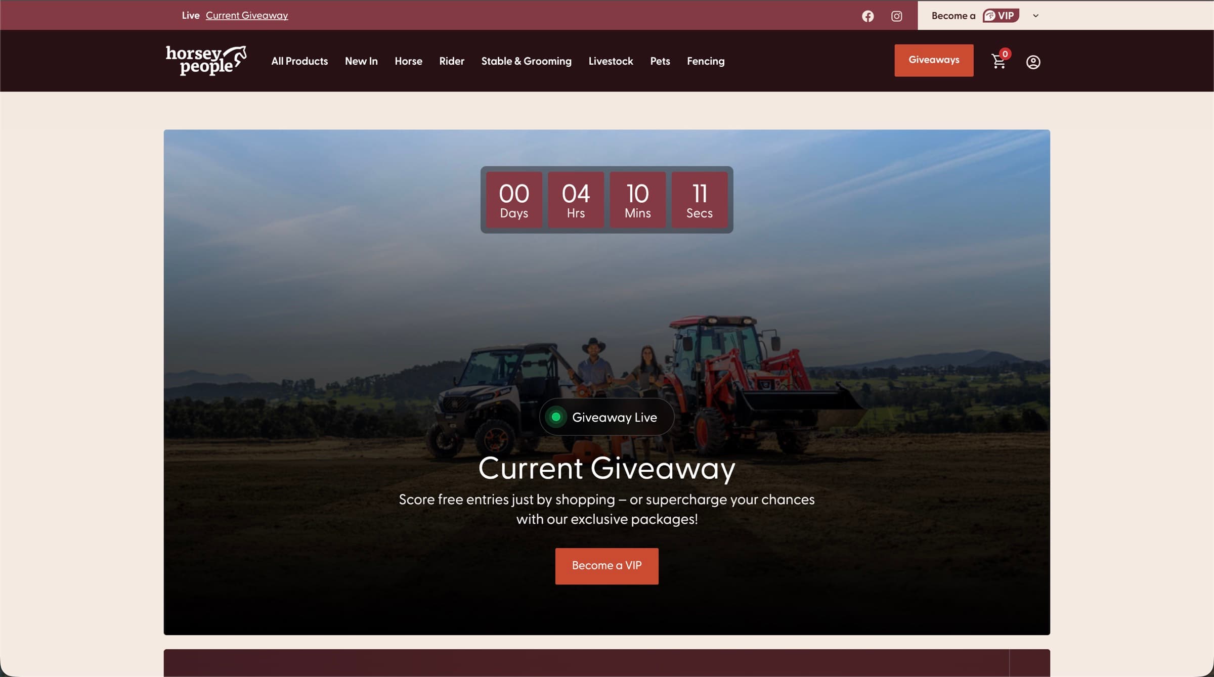 Horsey People current giveaway page with a live countdown timer