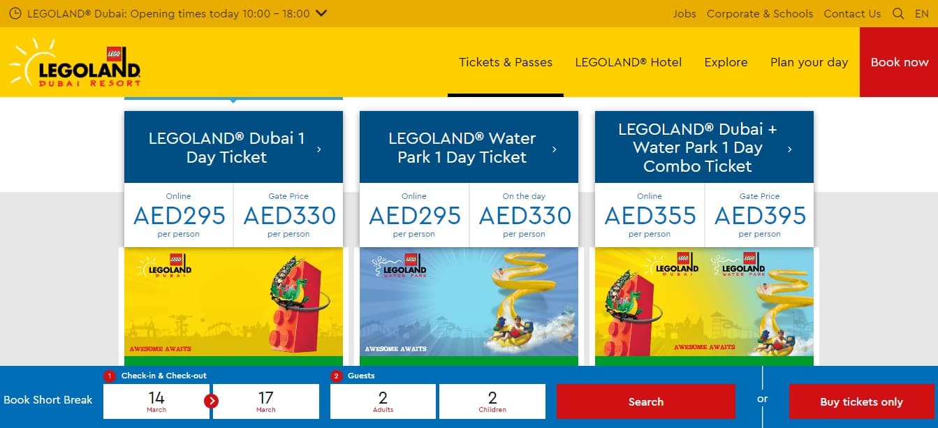 LEGOLAND Dubai tickets and passes page